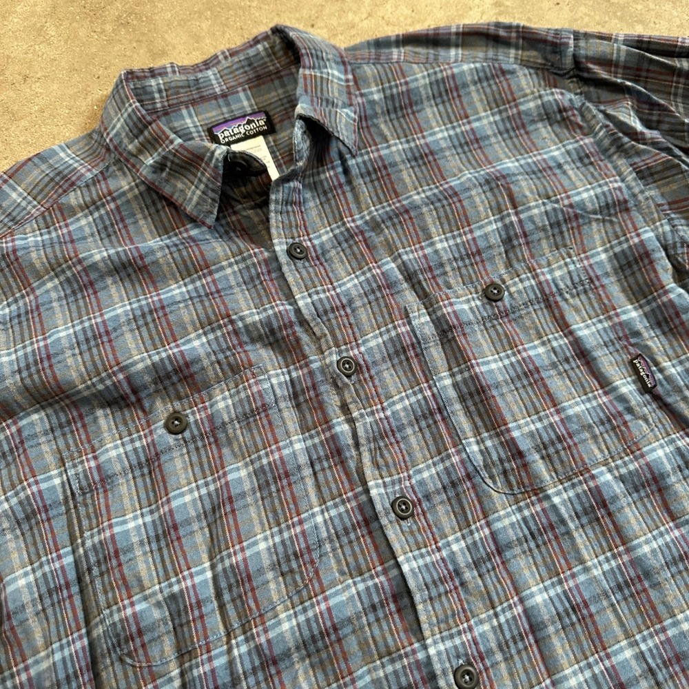 Patagonia Flannel Button Down Shirt Mens L Blue Plaid Organic Cotton STY53836 F9